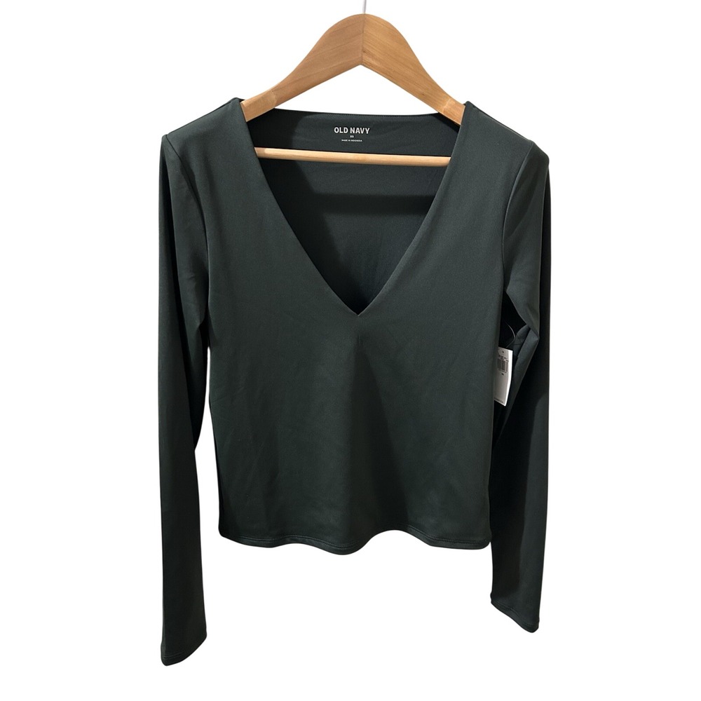 NWT Old Navy Green Stretchy V-Neck Long Sleeve Top | XS